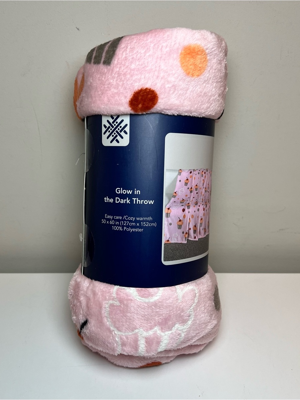 Glow in the Dark Pink Cupcake Polka Dot Plush Throw